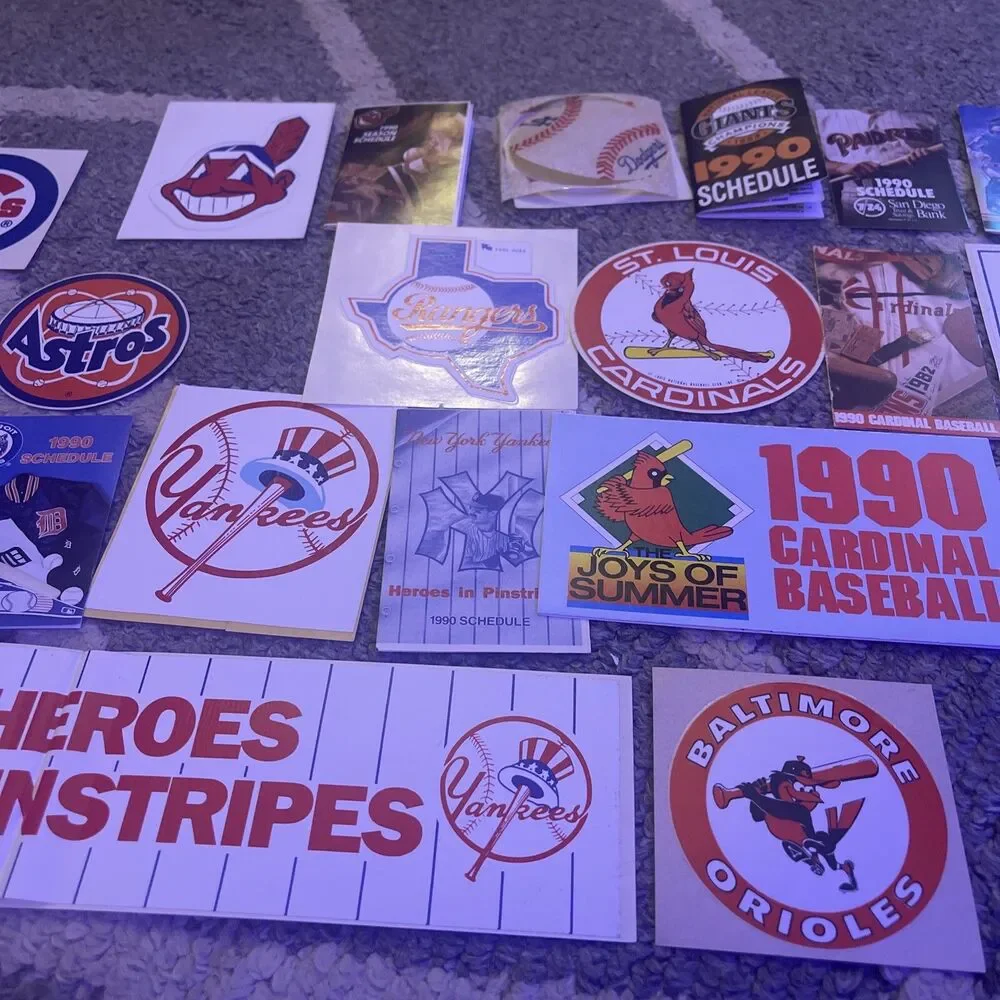 Rare MLB 1990 Baseball Team Logo Stickers & Schedule Lot